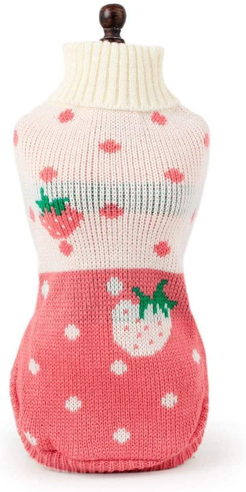 Pet Dog Sweaters Classic Knitwear Turtleneck Winter Warm Puppy Clothing Cute Strawberry and Heart Doggie Sweater (Pink, Small)