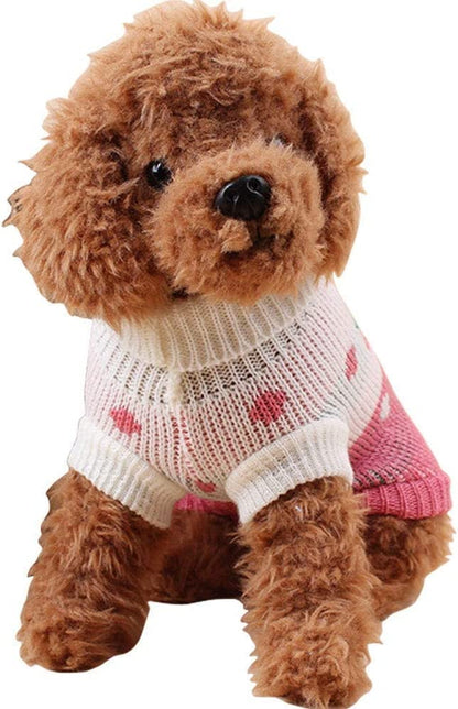 Pet Dog Sweaters Classic Knitwear Turtleneck Winter Warm Puppy Clothing Cute Strawberry and Heart Doggie Sweater (Pink, Small)